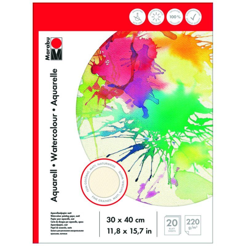Marabu Bloc Aquarelle , 300 x 400 mm, 210 g/m2, 20 feuilles