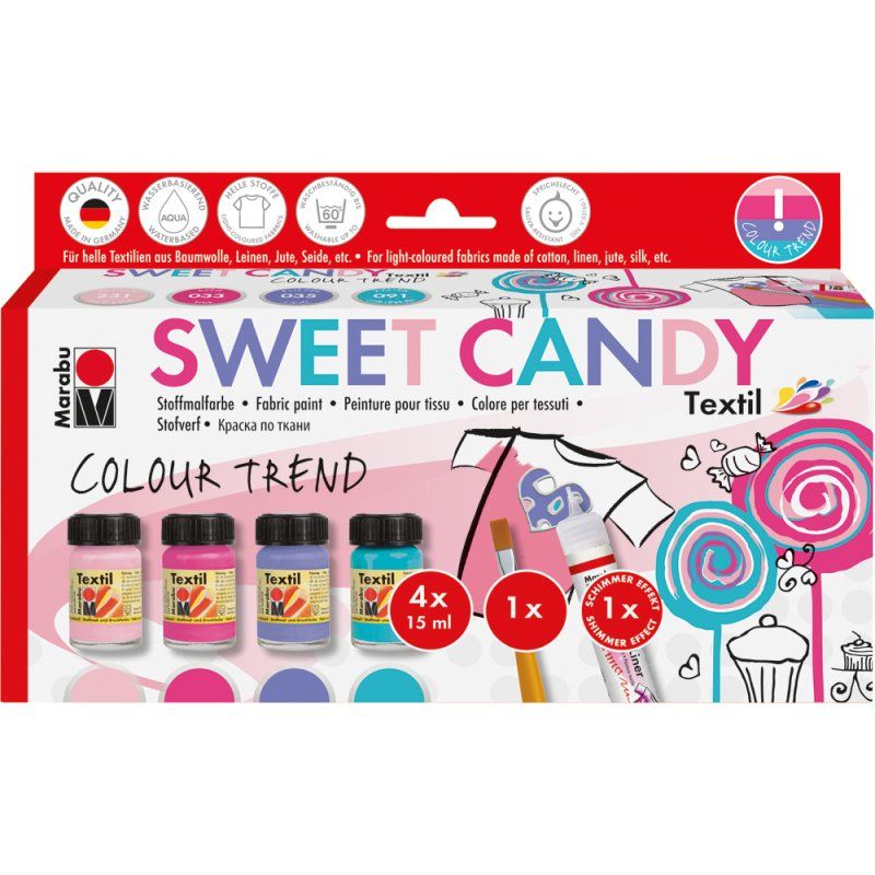 Marabu Peinture pour tissu "Textil", Kit SWEET CANDY