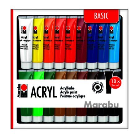 Marabu Kit de peinture acrylique, 18 x 36 ml, assorti