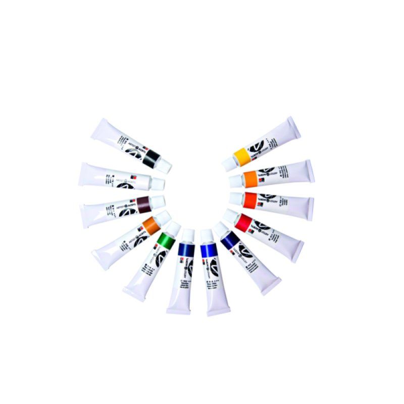 Marabu 122000090 peinture acrylique 12 ml Noir, Bleu, Vert, Orange, Rouge, Blanc, Jaune Tube