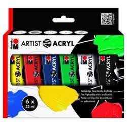 Marabu 1220000000091 peinture acrylique 22 ml Noir, Bleu, Vert, Vermillon, Blanc, Jaune Tube
