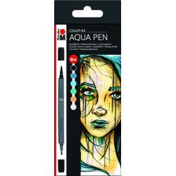 Marabu Aqua Pen Graphix stylo-feutre Noir, Bleu, Vert, Gris 6 pièce(s)