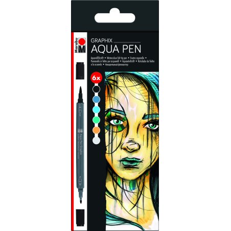 Marabu Aqua Pen Graphix stylo-feutre Noir, Bleu, Vert, Gris 6 pièce(s)