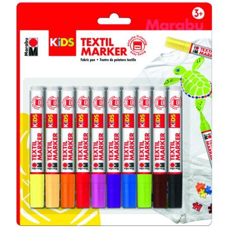 Marabu KIDS Marqueur pour textile, 10 x 3 ml, blister de 10