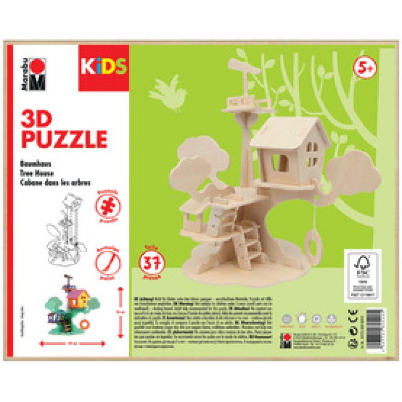 Marabu KiDS Puzzle 3D "Cabane dans l'arbre", 37 pièces