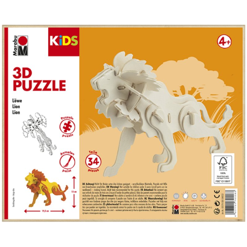 Marabu KiDS Puzzle 3D "Lion", 34 pièces