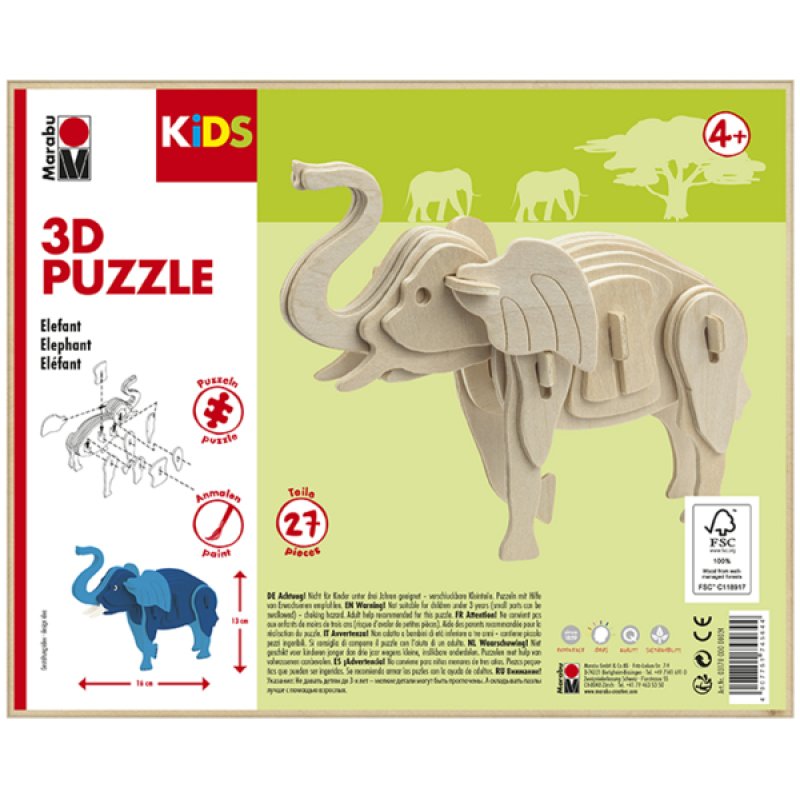 Marabu KiDS Puzzle 3D "Eléphant", 27 pièces