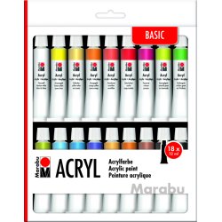 Marabu Kit de peinture acrylique, 18 x 12 ml, assorti