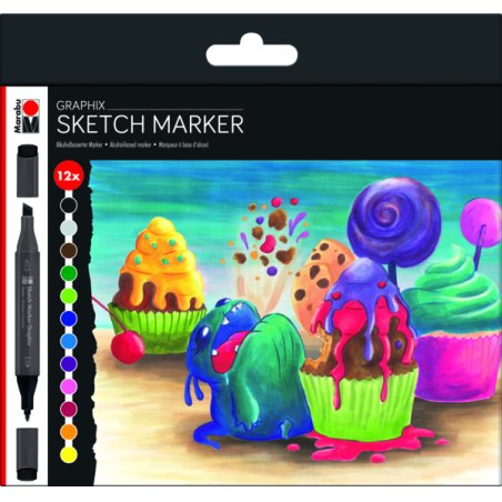 Marabu Graphix Black, Blue, Brown, Green, Grey, Light Blue, Light Green, Orange, Pink, Red, Violet, Yellow 12 pc(s)