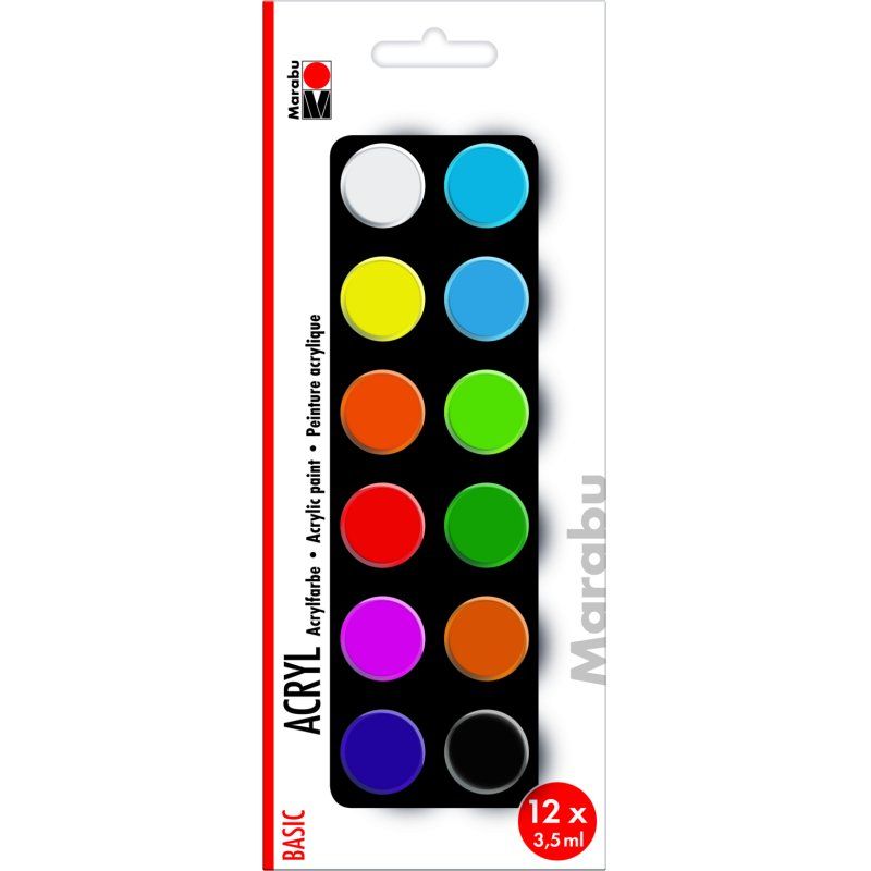 Marabu Set de peinture acrylique "BASIC", 12 x 3,5 ml