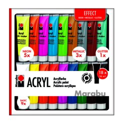 Marabu EFFECT acrylic paint 36 ml Black, Blue, Copper, Cyan, Gold, Green, Magenta, Orange, Pink, Silver, Umbra, White,