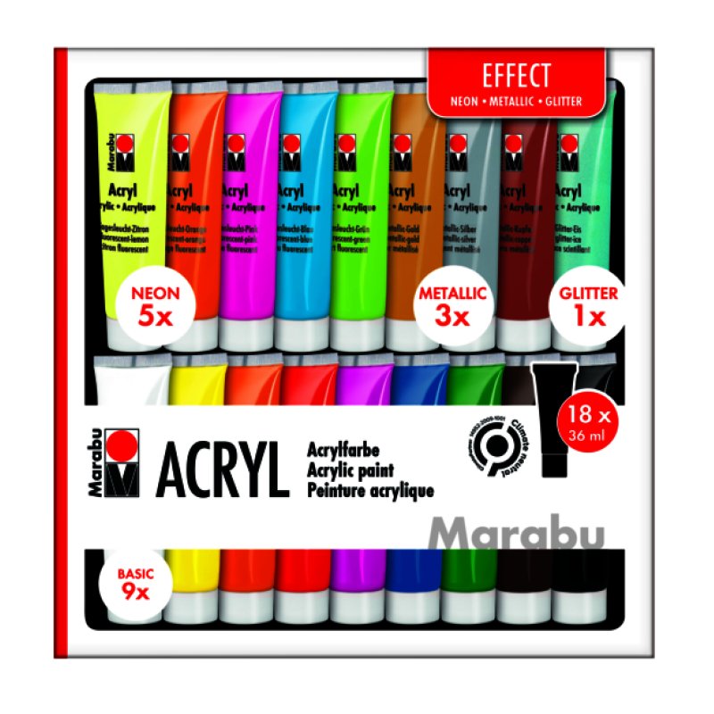 Marabu EFFECT acrylic paint 36 ml Black, Blue, Copper, Cyan, Gold, Green, Magenta, Orange, Pink, Silver, Umbra, White,