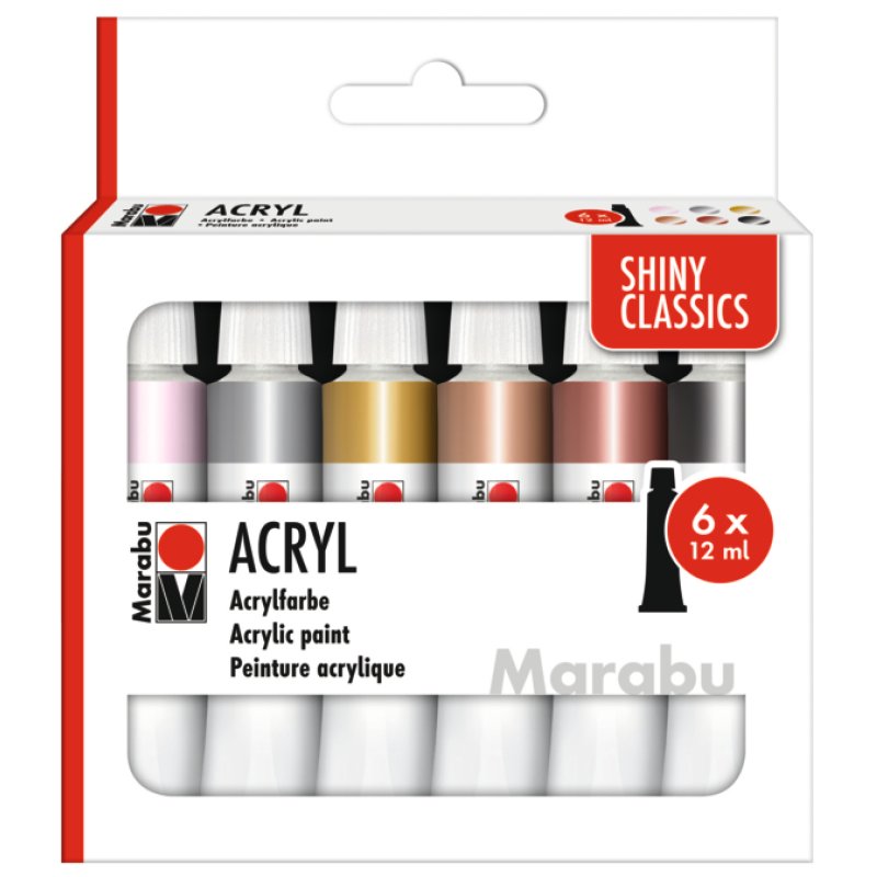 Marabu Shiny Classics acrylic paint 12 ml Black, Bronze, Copper, Gold, Rose, Silver Tube