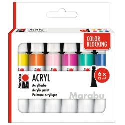 Marabu Color Blocking acrylic paint 12 ml Aquamarine, Cyan, Magenta, Pink, Red, Yellow Tube