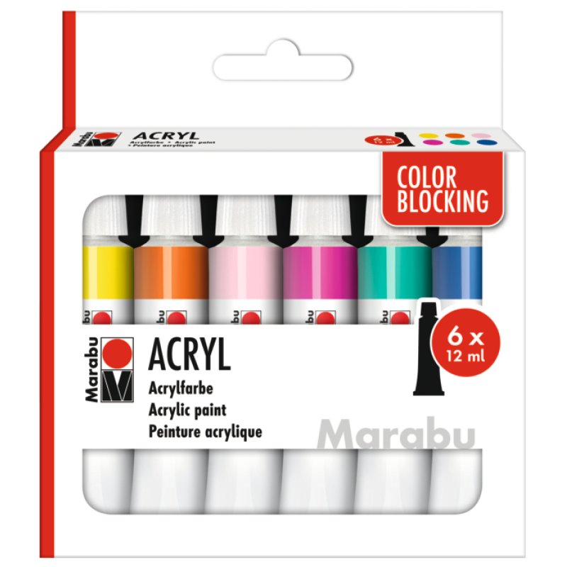 Marabu Set de peinture acrylique COLOR BLOCKING, 6 x 12 ml