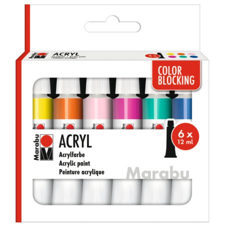 Marabu Set de peinture acrylique COLOR BLOCKING, 6 x 12 ml
