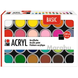 Marabu Basic acrylic paint 18 ml Black, Burgundy, Green, Magenta, Ochre, Pink, Red, Rose, Vermilion, White, Yellow Pot