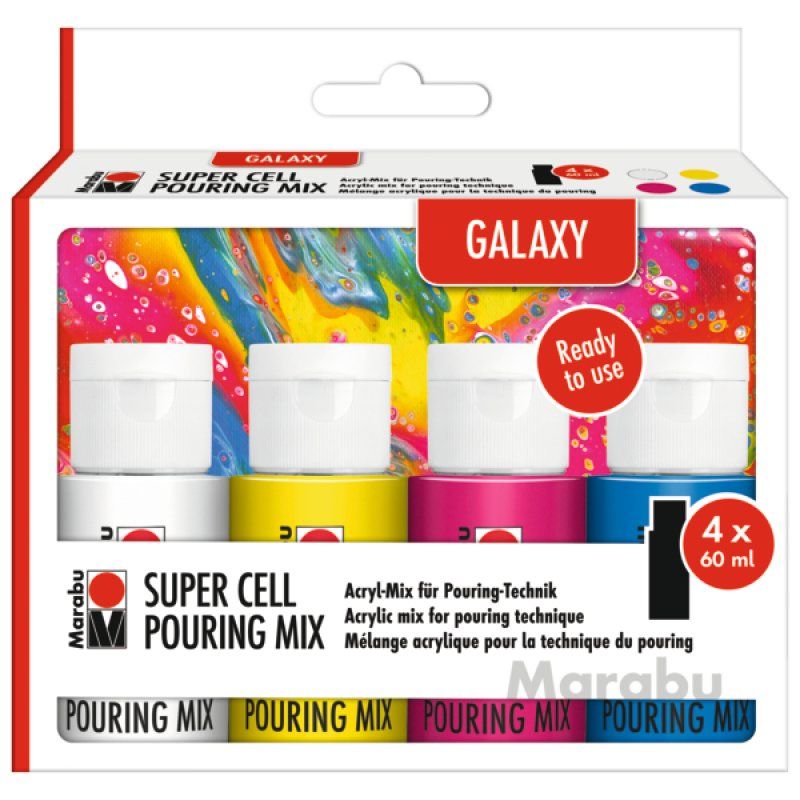 Marabu Galaxy acrylic paint 60 ml Blue, Pink, White, Yellow Bottle