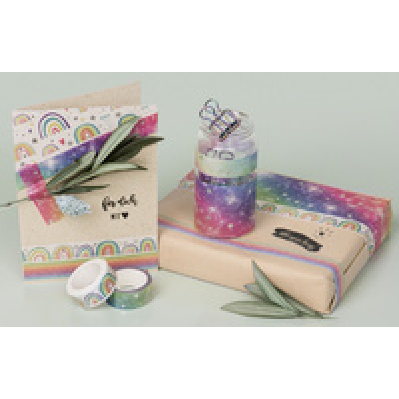 HEYDA Ruban adhésif décoratif "Rainbow Pastel Glitter"
