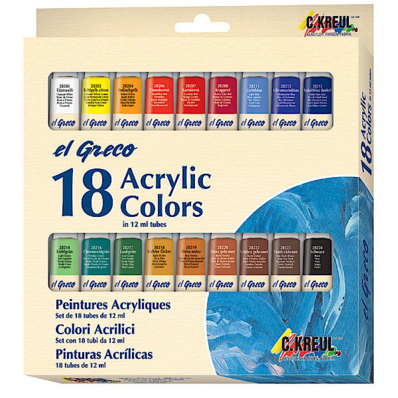 KREUL Peinture acrylique el greco, 12ml, set de 18