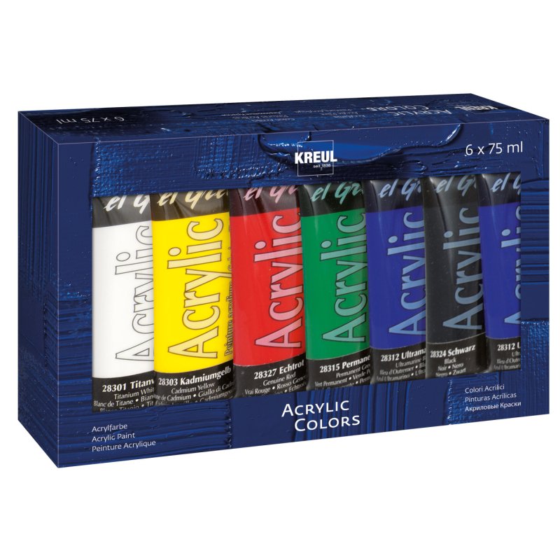 KREUL el Greco peinture acrylique 75 ml Noir, Bleu, Vert, Rouge, Blanc, Jaune Tube
