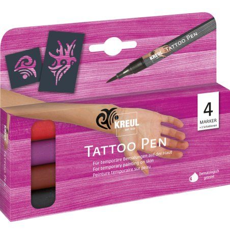 KREUL Stylo de tatouage Tattoo Pen, kit de 4