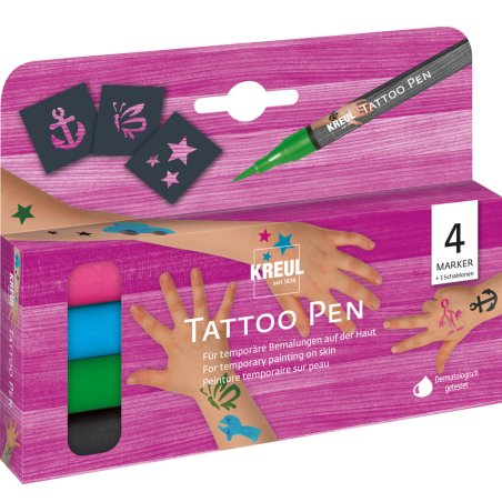 KREUL Stylo de tatouage Tattoo Pen, set de 4 " Ancre, étoile