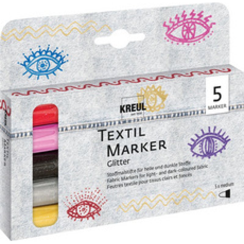 KREUL Feutre textile Glitter, set médium de 5