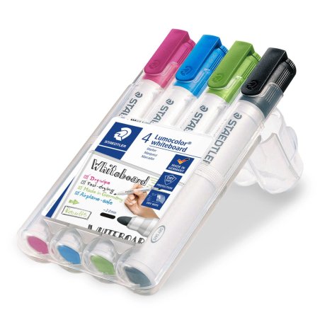 Staedtler Lumocolor 351 marqueur 4 pièce(s) Pointe ogive Noir, Bleu clair, Vert clair, Rose