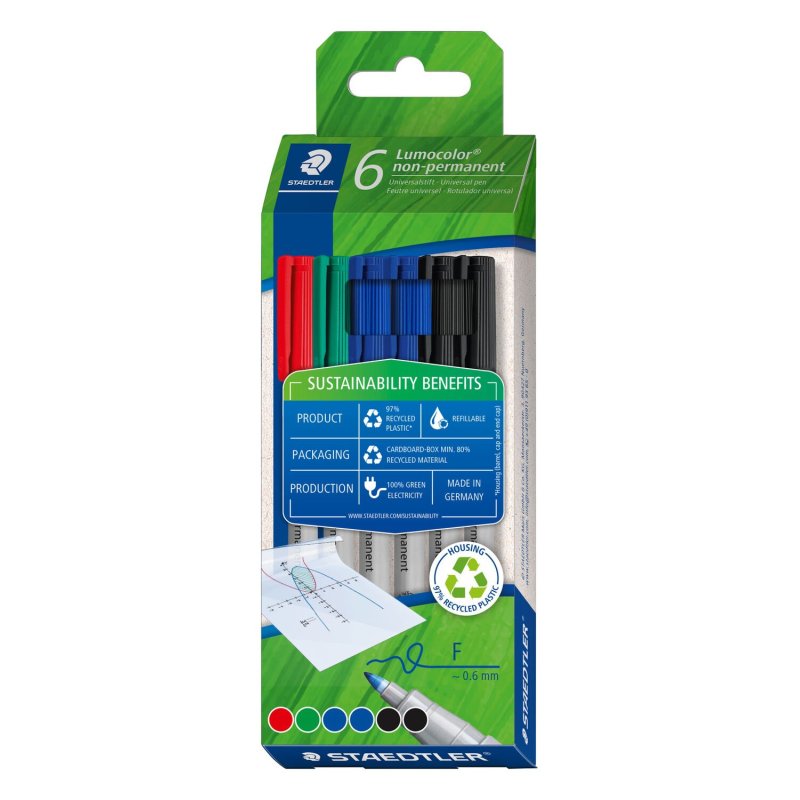 Staedtler Lumocolor Non-Permanent marqueur 6 pièce(s) Noir, Bleu, Vert, Rouge