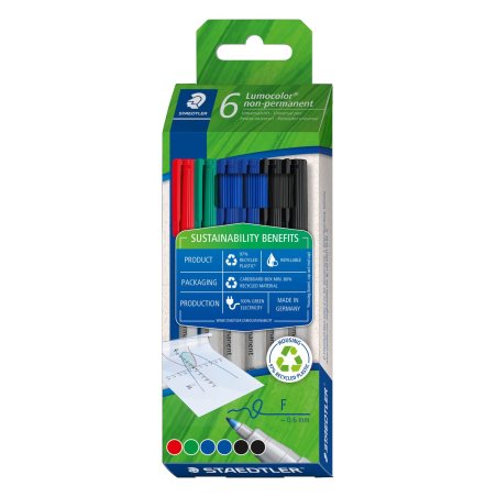 Staedtler Lumocolor Non-Permanent marker 6 pc(s) Black, Blue, Green, Red