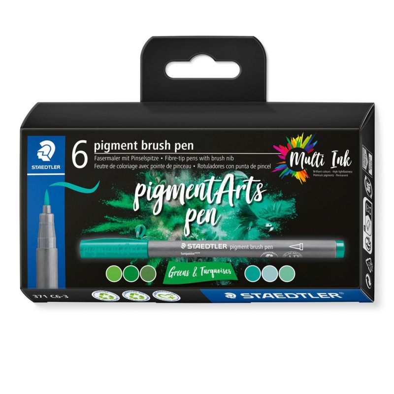 Staedtler Pigment Arts Brush Pen Greens & Turquoises stylo-feutre Vert, Turquoise 6 pièce(s)