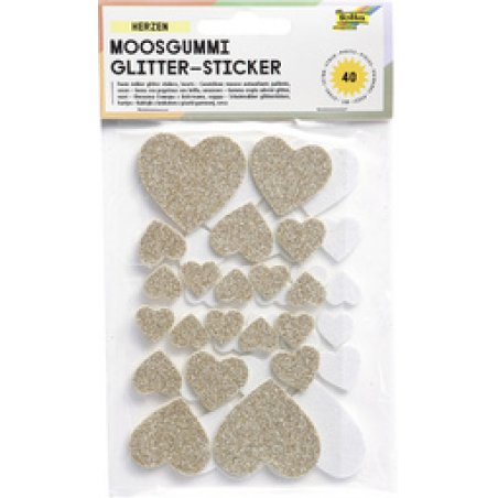 folia Sticker en mousse à paillettes Coeurs I rouge/argent