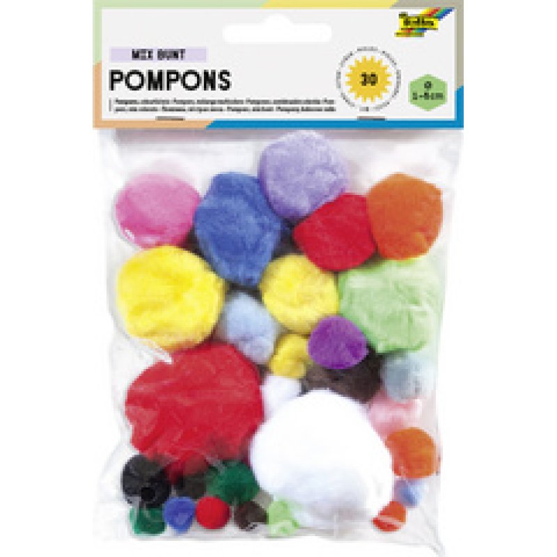 folia Pompons, 30 pièces, assorti tailles et couleurs