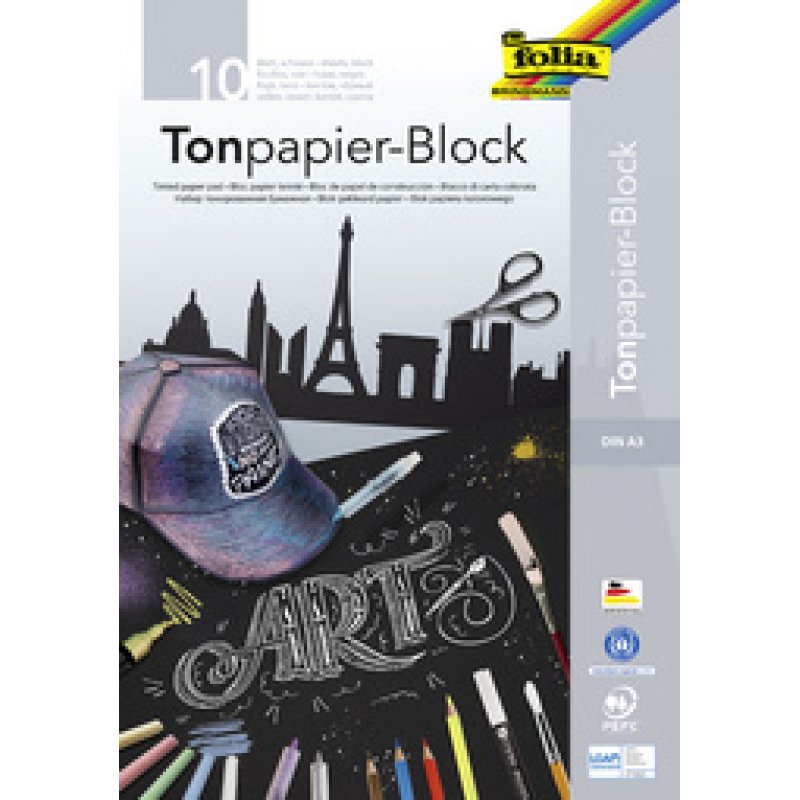 folia Bloc de papier de couleur, A3, 130 g/m2, noir