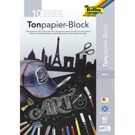 folia Bloc de papier de couleur, A3, 130 g/m2, noir