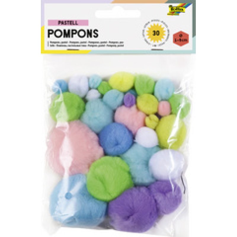 folia Pompons, 30 pièces, tailles assorties, couleurs pastel