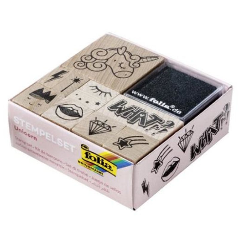 folia Set de tampons en bois "Unicorn", en bois, 12 pièces