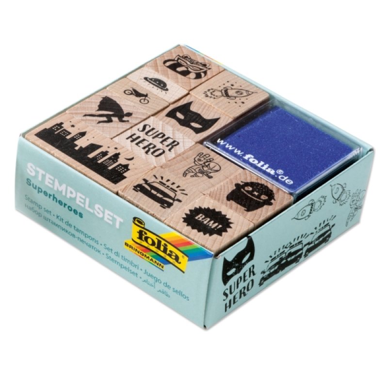 folia Set de tampons en bois "Superheros", 14 pièces