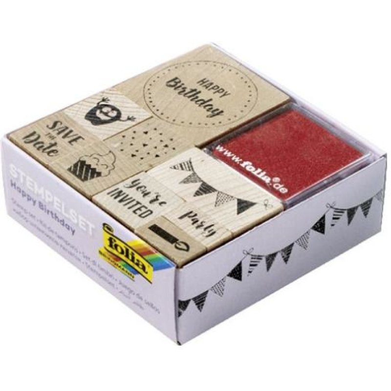 folia Set de tampons en bois "Happy birthday", 11 pièces