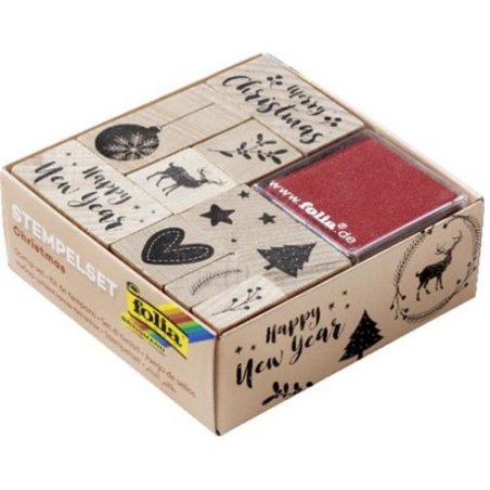 folia Set de tampons en bois "Christmas", 12 pièces