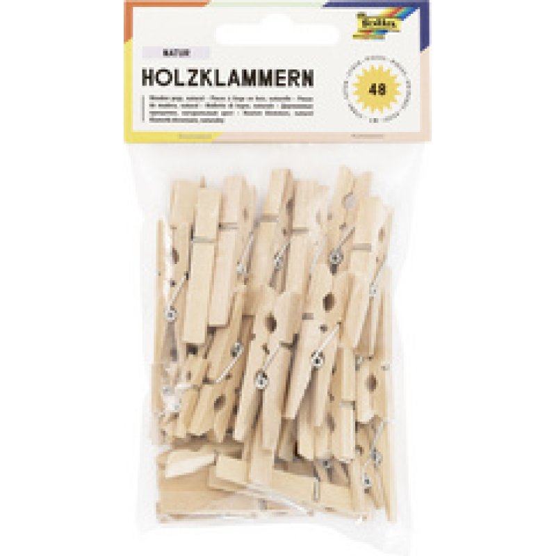 folia Pince à linge en bois, 3 tailles, blanc