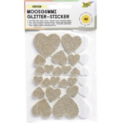 folia Sticker en mousse à paillettes Coeurs II blanc/or