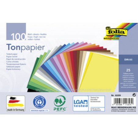 folia Papier de couleur, A5, 130 g/m2, 25 couleurs assorties