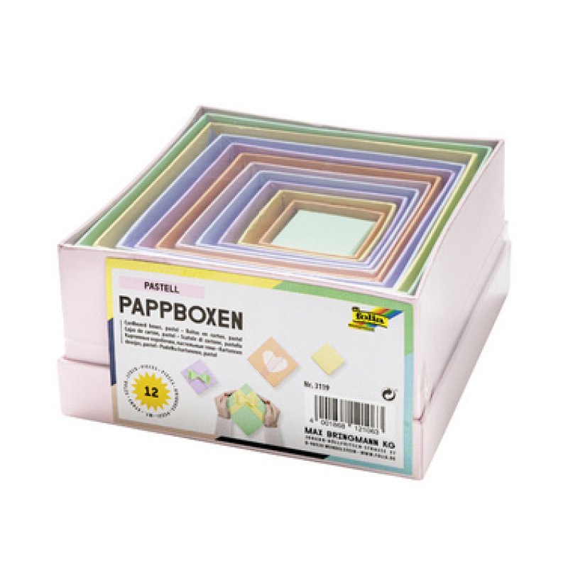 folia Boîtes en carton PASTEL, carré, assortiment de 12