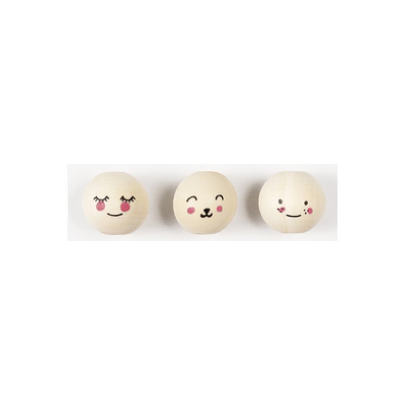 folia Perles en bois CUTE FACES, rond