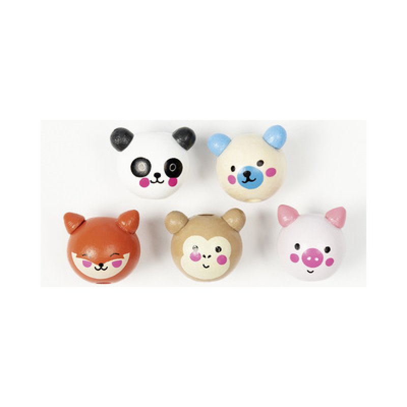 folia Perles en bois CUTE ANIMALS, rond