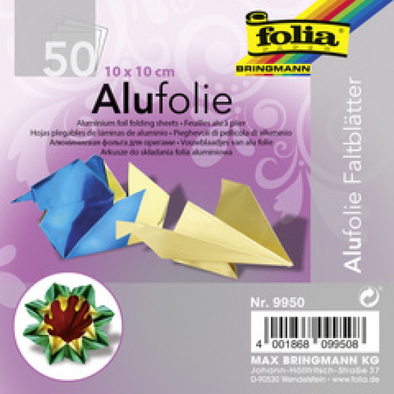 folia Feuille à plier en aluminium, 200 x 200 mm, assorti