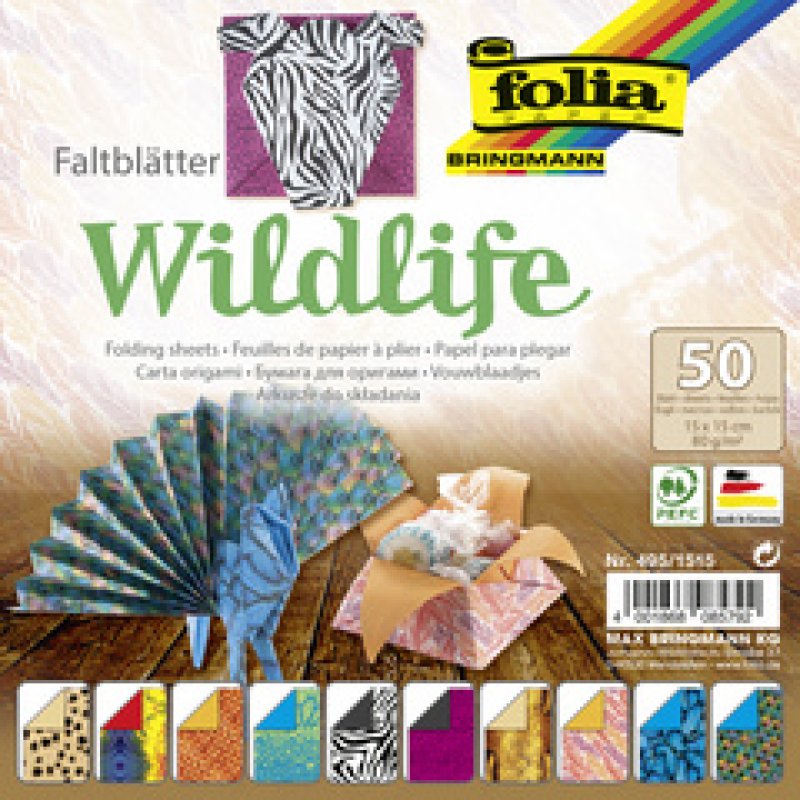 folia Feuille de papier à plier "Wildlife", 150 x 150 mm