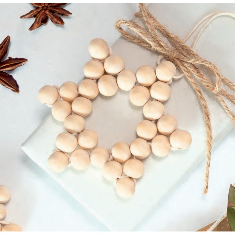 folia Kit Etoiles en perles en bois NATURE, 161 pièces